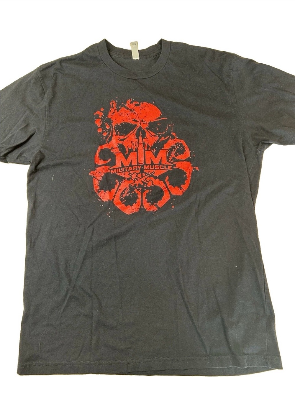 Military Muscle MM Skull Graphic T-Shirt Men’s Large Black Red Tactical Gym Tee